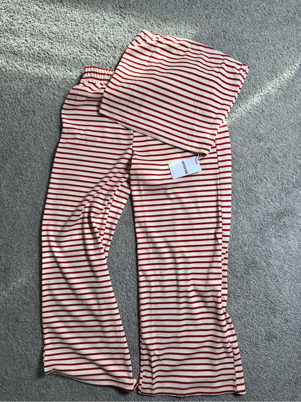 Burgundy & Cream Striped Wide-Leg Pants & Tube Top Set